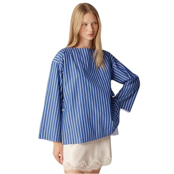 J. Crew Women's Blue White Ciel Top in Striped Cotton Poplin Top NWT Size Small - Picture 2 of 15